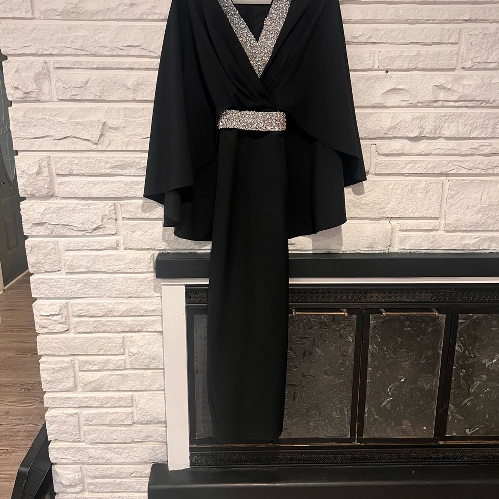 Elegant Black Evening Dress with Silver Accents